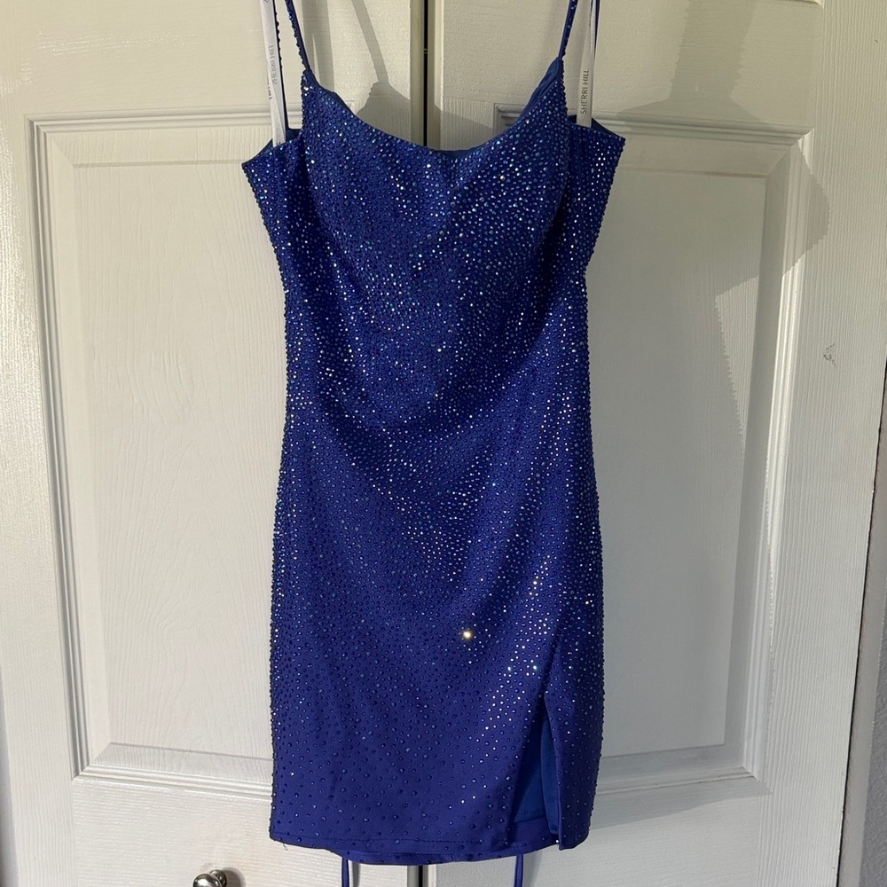 Sherri Hill Purple-Sapphire Embellished Dress